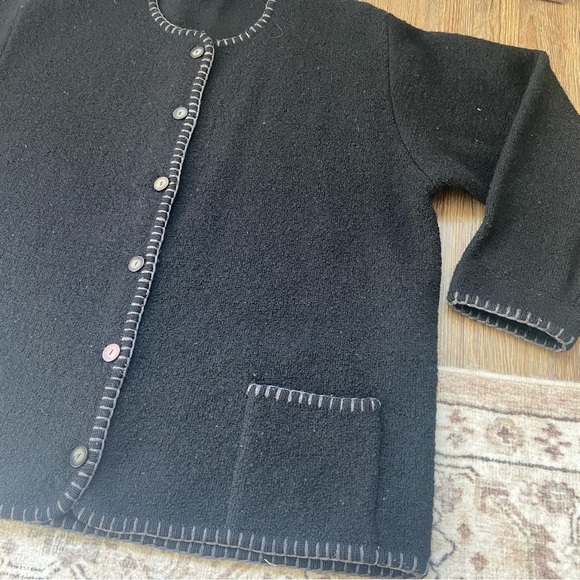 Vintage 100% Wool Black Cardigan Sweater - Picture 2 of 11